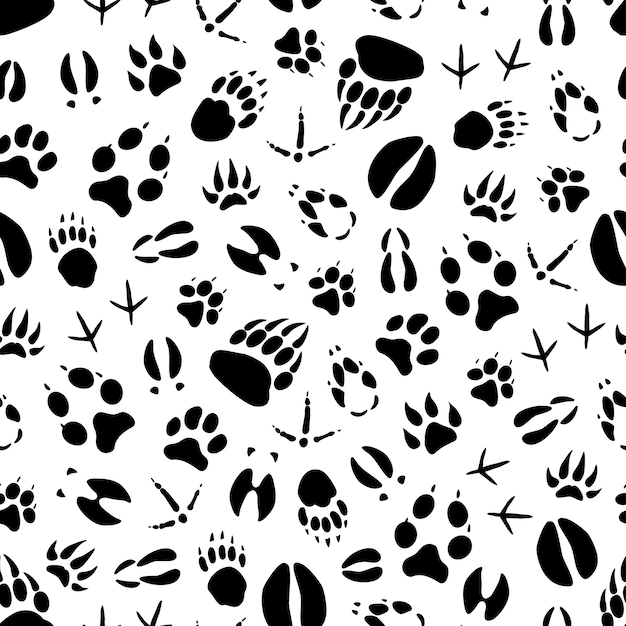 Animal and bird track seamless pattern background