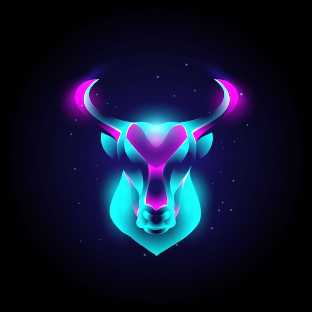 Logo moderno testa di toro animale con colori vivaci al neon, astratto, zodiaco, astrologia.