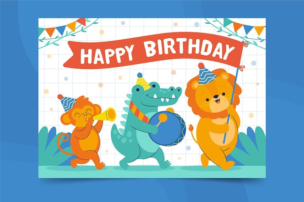 Vector animal card print template happy birthday