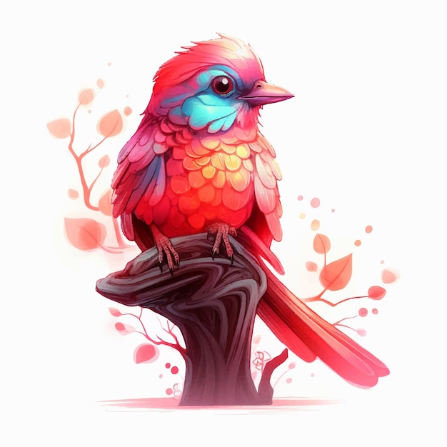 Vector animal cartoon character of a bird on white gradient birds