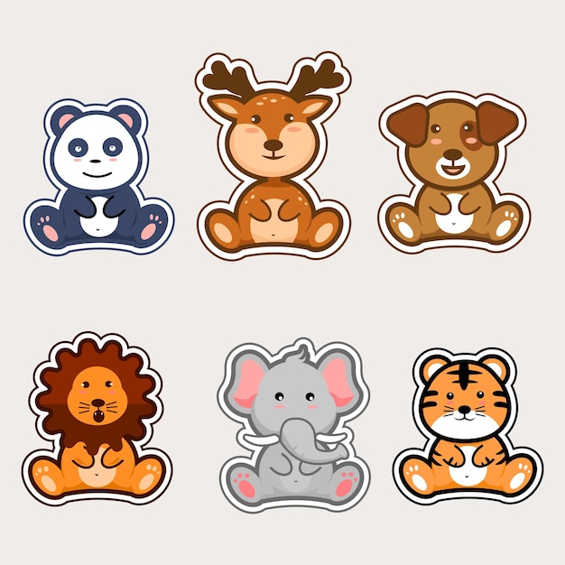 Animal Cartoon Set of panda, deer, dog, lion, elephant, tiger