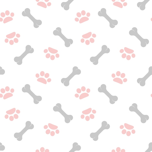 Vector animal cartoon vector seamless pattern with pet design elements dog bone and paw print icon