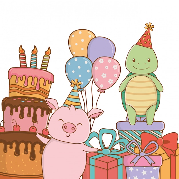 Vector animal cartoon with happy birthday design
