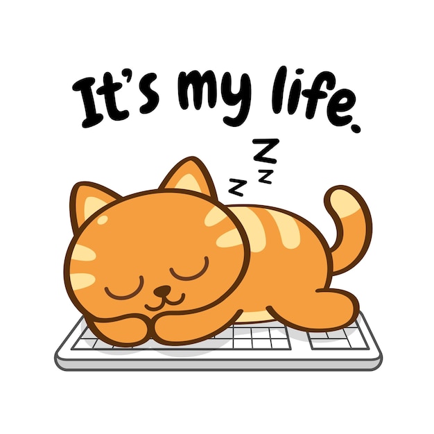 Вектор Животный персонаж кот дремлет или спит на клавиатуре