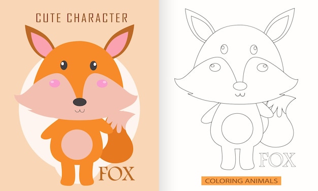 Vector animal character coloring book for cute fox