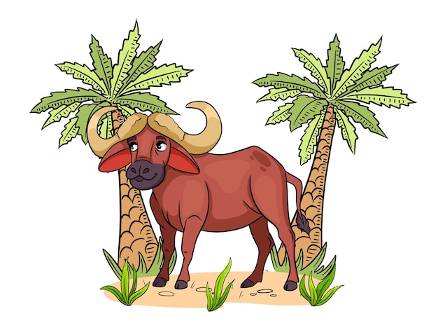 Animal character funny buffalo in cartoon style Childrens illustration