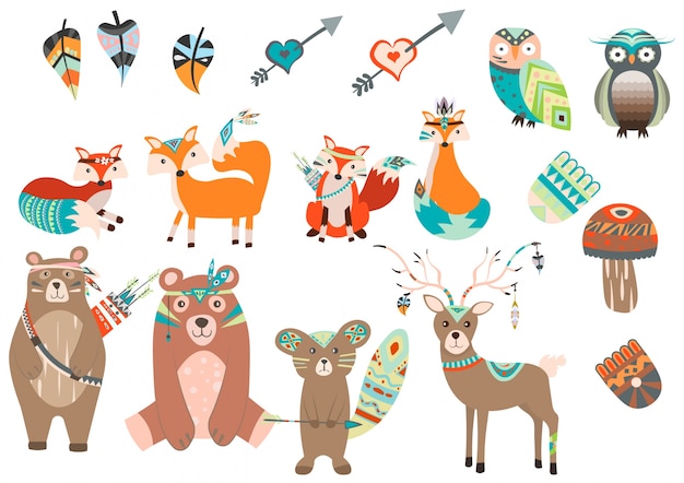 Vector animal collection with boho style
