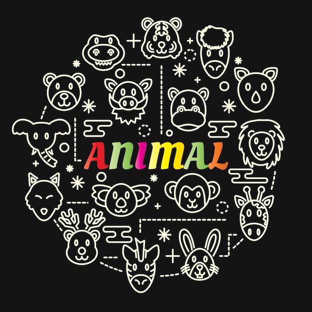 Animal colorful gradient with line icons set