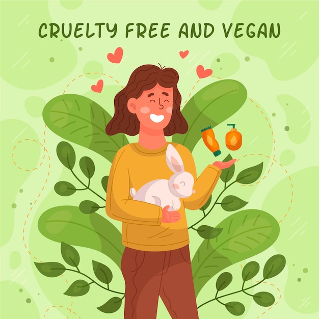 Vector animal cruelty free woman holding bunnies