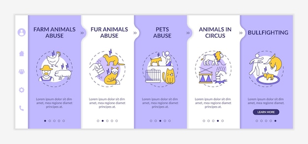 Illustrazioni isolate del modello di onboarding di crudeltà sugli animali