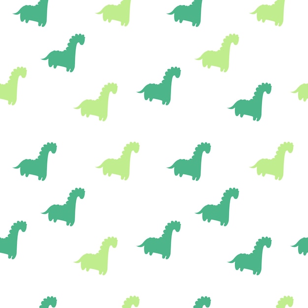 Animal cute vector seamless pattern with green dinosaurs.