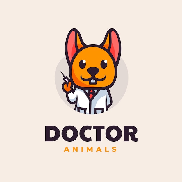 動物の医者のマスコット漫画スタイルのロゴ