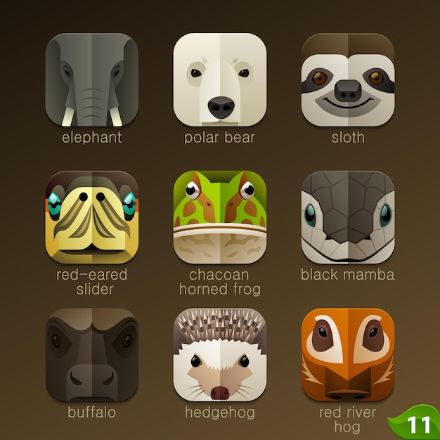 Facce di animali per set di icone di app 11