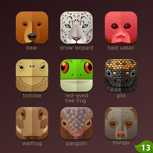 Facce di animali per set di icone di app 13