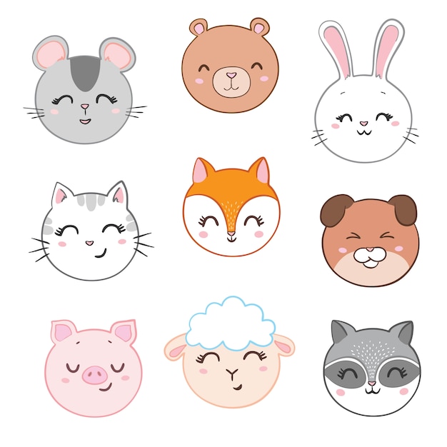 Vector animal faces collection