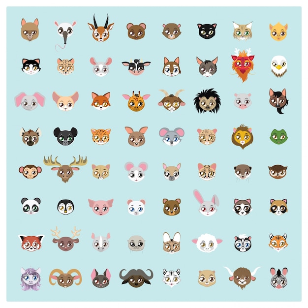 ベクトル 手描き森の動物コレクションに直面しています