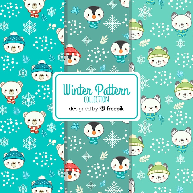 Animal faces winter pattern collection