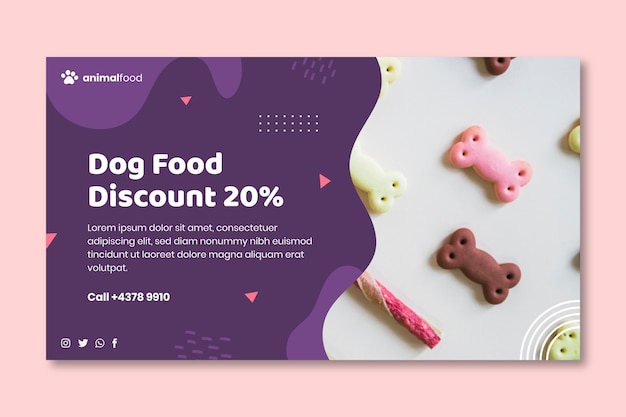 Vector animal food banner template with photo