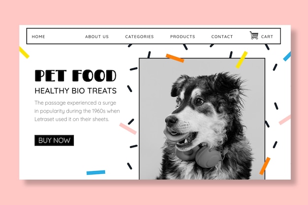 Animal food landing page template with photo