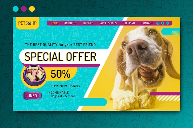 Vector animal food landing page