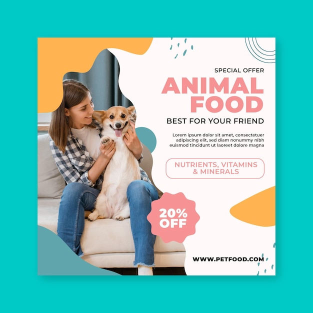 Vector animal food squared flyer template