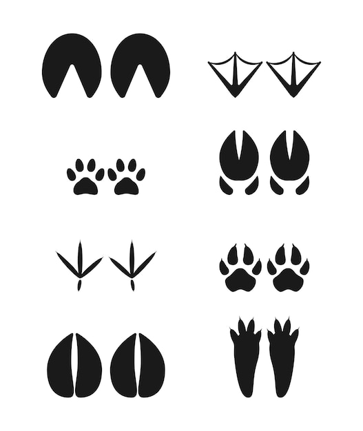 Animal footprints silhouette flat set