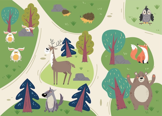 Vector animal forest park plan map safari abstract concept graphic design illustration