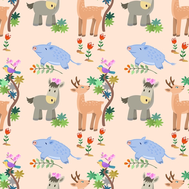 Animal in forest seamless pattern vector design