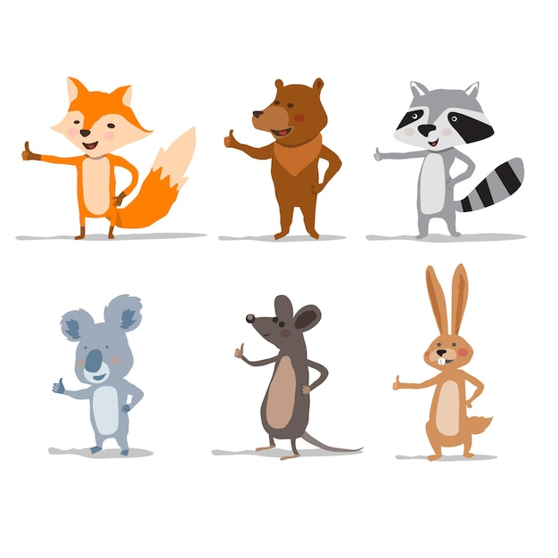 Vector animal fox mongoose racoon rabbit mouse coala bear cute thumb up