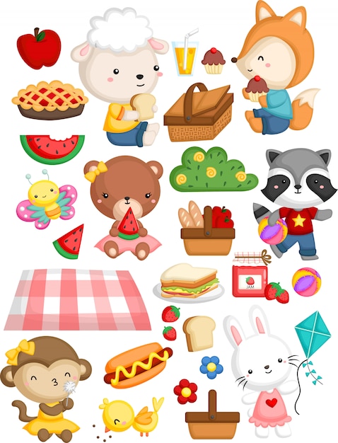 Vector animal gathering together in a picnic theme