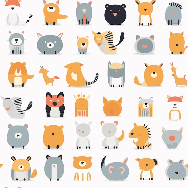 Animal handdrawn doodle seamless pattern