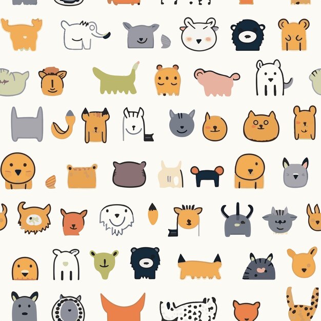 Animal handdrawn doodle seamless pattern