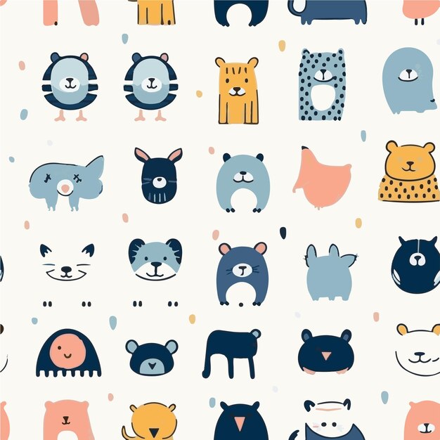 Animal handdrawn doodle seamless pattern