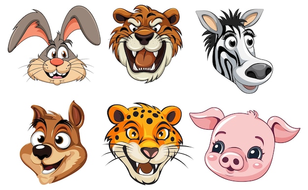 Animal heads cartoon characters collection