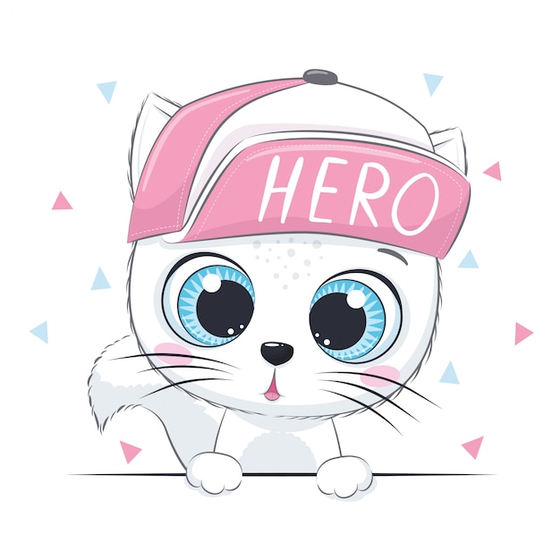 Animal illustration with cute kitten in cap.