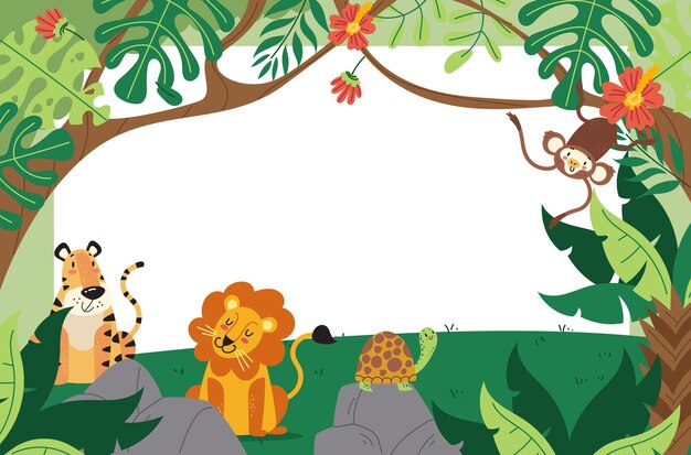 Vector animal jungle cartoon safari wild background concept design graphic illustration