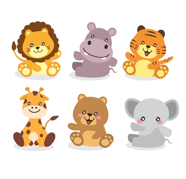 Animal kawaii schattig vector pack ontwerp