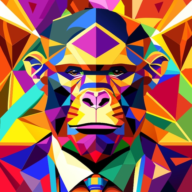 animal kingdom colorful chimp businessman abstract shapes vector illustration