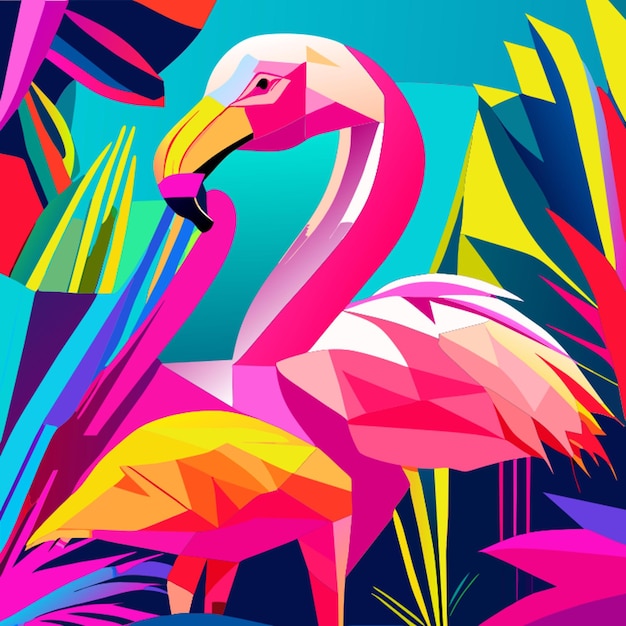 Вектор Животное царство красочный фламинго абстрактные формы векторная иллюстрация