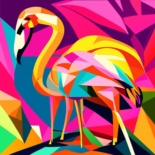 Animal kingdom colorful full body flamingo abstract shapes vector illustration