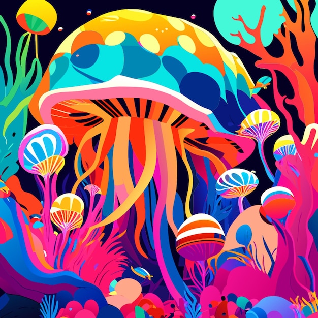 Vector animal kingdom colorful giant jellyfish abstract shapes vector illustration