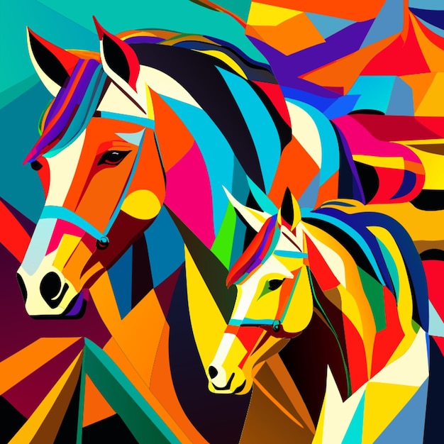 animal kingdom colorful horses abstract shapes vector illustration