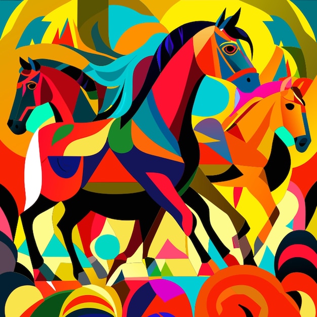 Vector animal kingdom colorful horses abstract shapes vector illustration