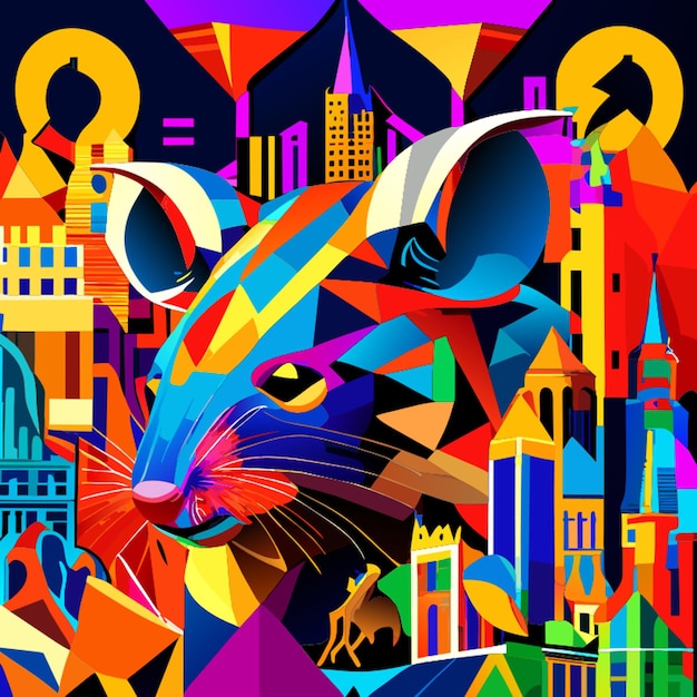 animal kingdom colorful new york rats abstract shapes vector illustration