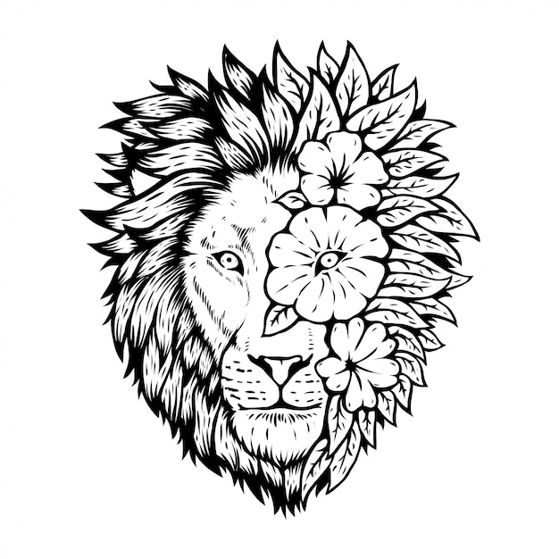 animal lion head with floral design