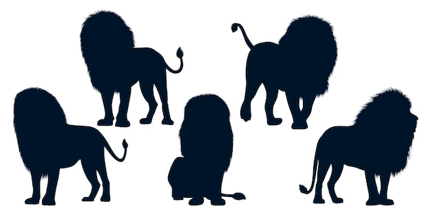 Vettore art vettoriale delle silhouette di leoni animali