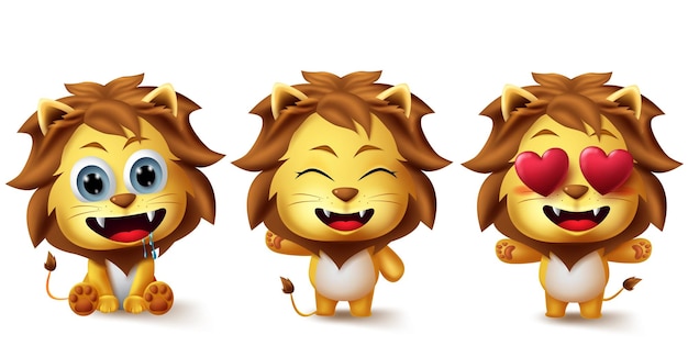 Animal lions character vector set animals lion kids characters in cute facial expressions