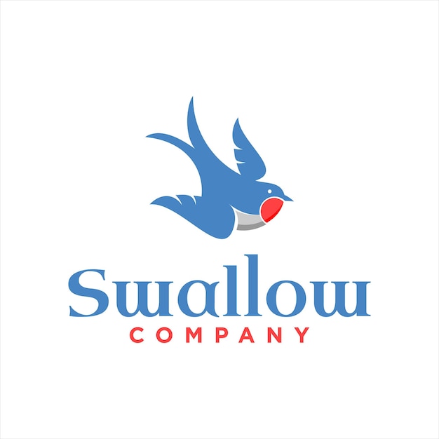 Animal logo design template blue swallow bird silhouette vector