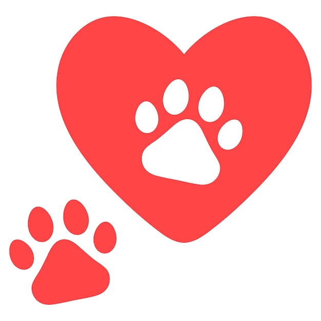animal love symbol paw print with heart isolated on white background
