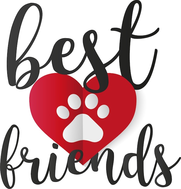 Animal love vector paw print as a heart best friends